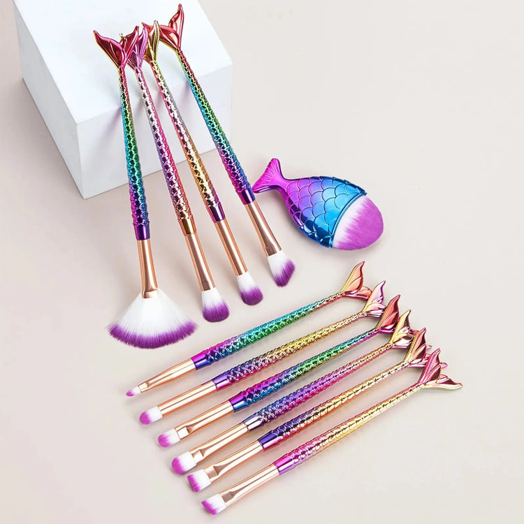 11 pcs mermaid makeup brushes, fish tail makeup brush set, beauty tools - HONORABLE VETERANS SOLUTIONS