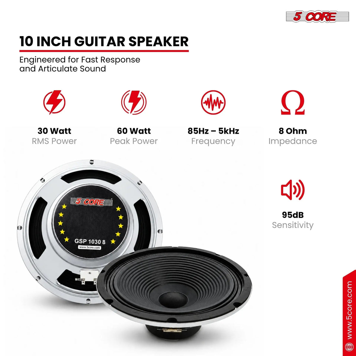 5 Core 10 Inch Guitar Speaker 60W Replacement 8 Ohm Amplifier Cabinet Driver - HONORABLE VETERANS SOLUTIONS