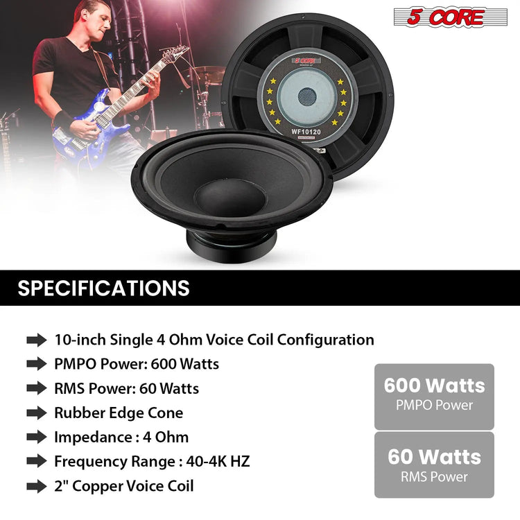 5 Core 10 Inch Guitar Speaker Replacement 600W 4 Ohm for Amplifier Cabinets - HONORABLE VETERANS SOLUTIONS
