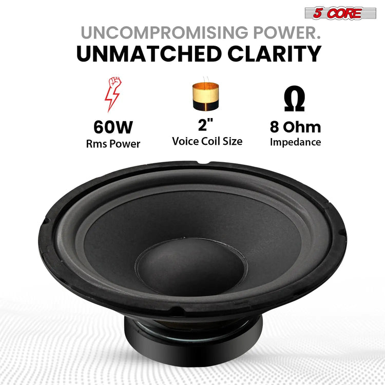 5 Core 10 Inch Guitar Speaker Replacement 600W 8 Ohm Low Distortion for Electric Guitar Amp Cabinet - HONORABLE VETERANS SOLUTIONS
