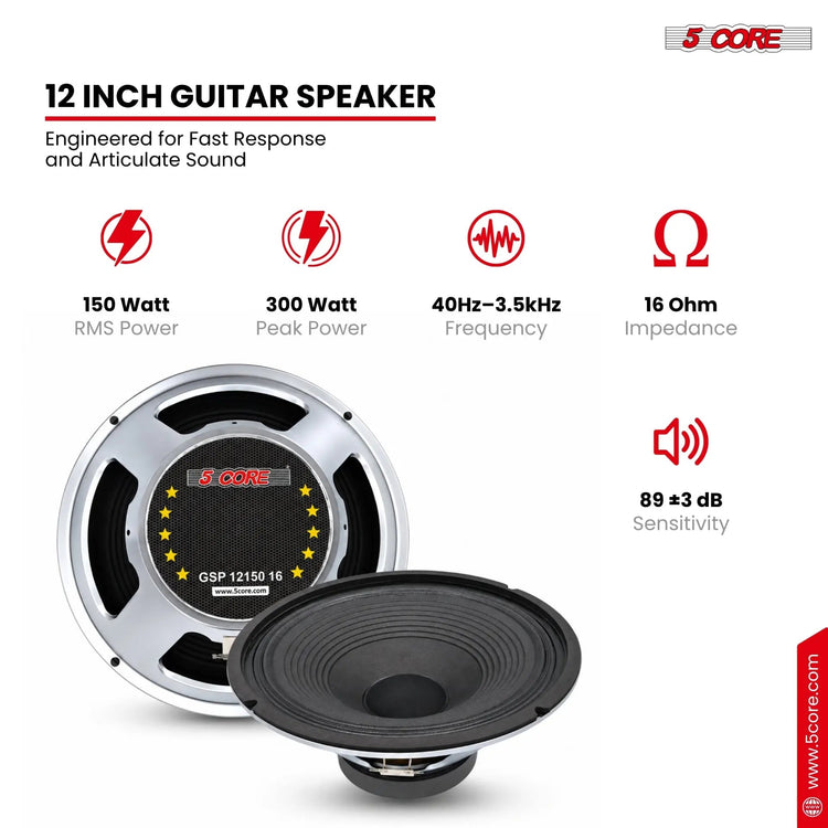 5 Core 12 Inch Guitar Speaker 300W Replacement 16 Ohm Amplifier Cabinet Driver - HONORABLE VETERANS SOLUTIONS