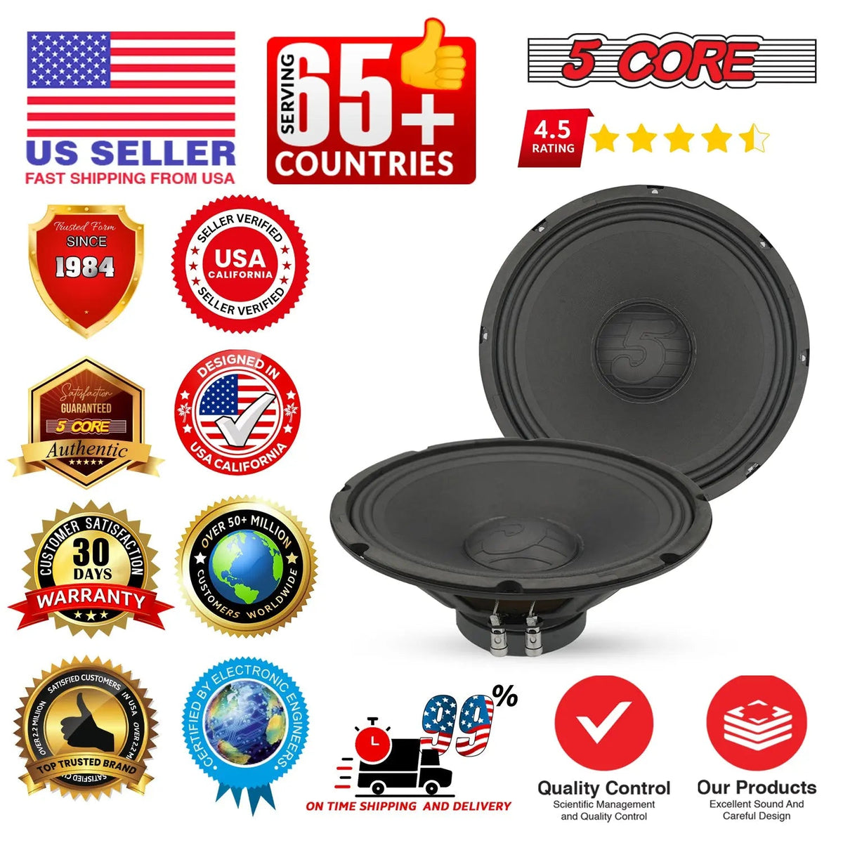 5 Core 12 Inch Speaker Car Audio 200W Powerful Replacement Component Driver 4Ohm Loudspeaker System - HONORABLE VETERANS SOLUTIONS
