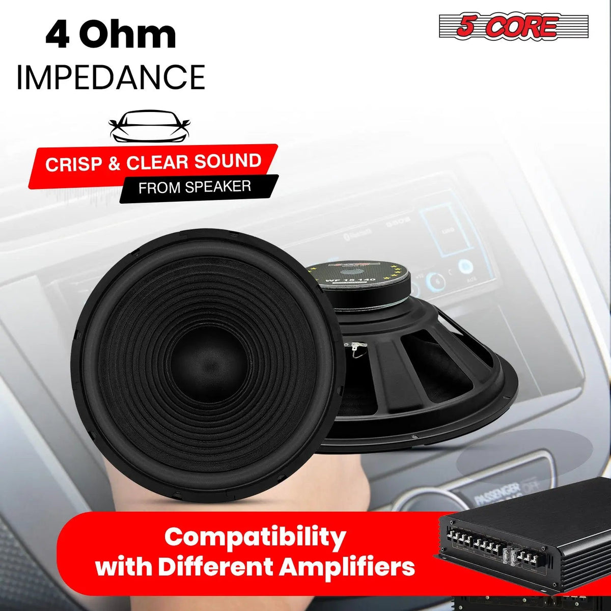 5 Core 15 Inch Car Woofer Audio 450W 4Ohm Deep Bass Replacement Subwoofer Component Loud Speaker - HONORABLE VETERANS SOLUTIONS