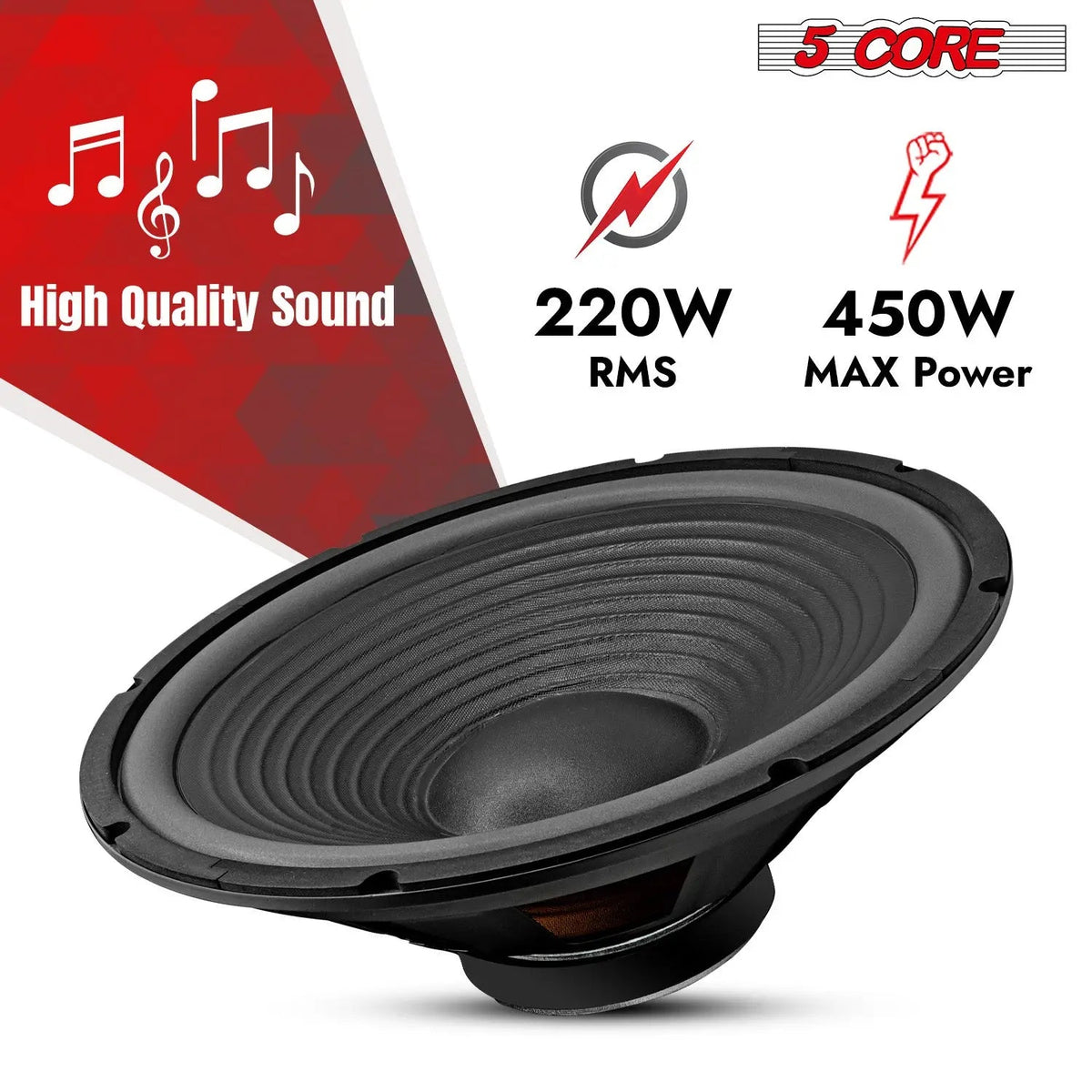 5 Core 15 Inch Car Woofer Audio 450W 4Ohm Deep Bass Replacement Subwoofer Component Loud Speaker - HONORABLE VETERANS SOLUTIONS