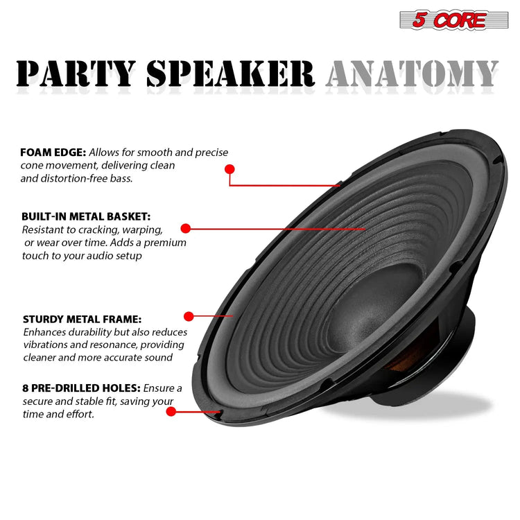 5 Core 15 Inch Car Woofer Audio Pair 1000W Combined 4Ohm Deep Bass Replacement Subwoofer Speaker - HONORABLE VETERANS SOLUTIONS