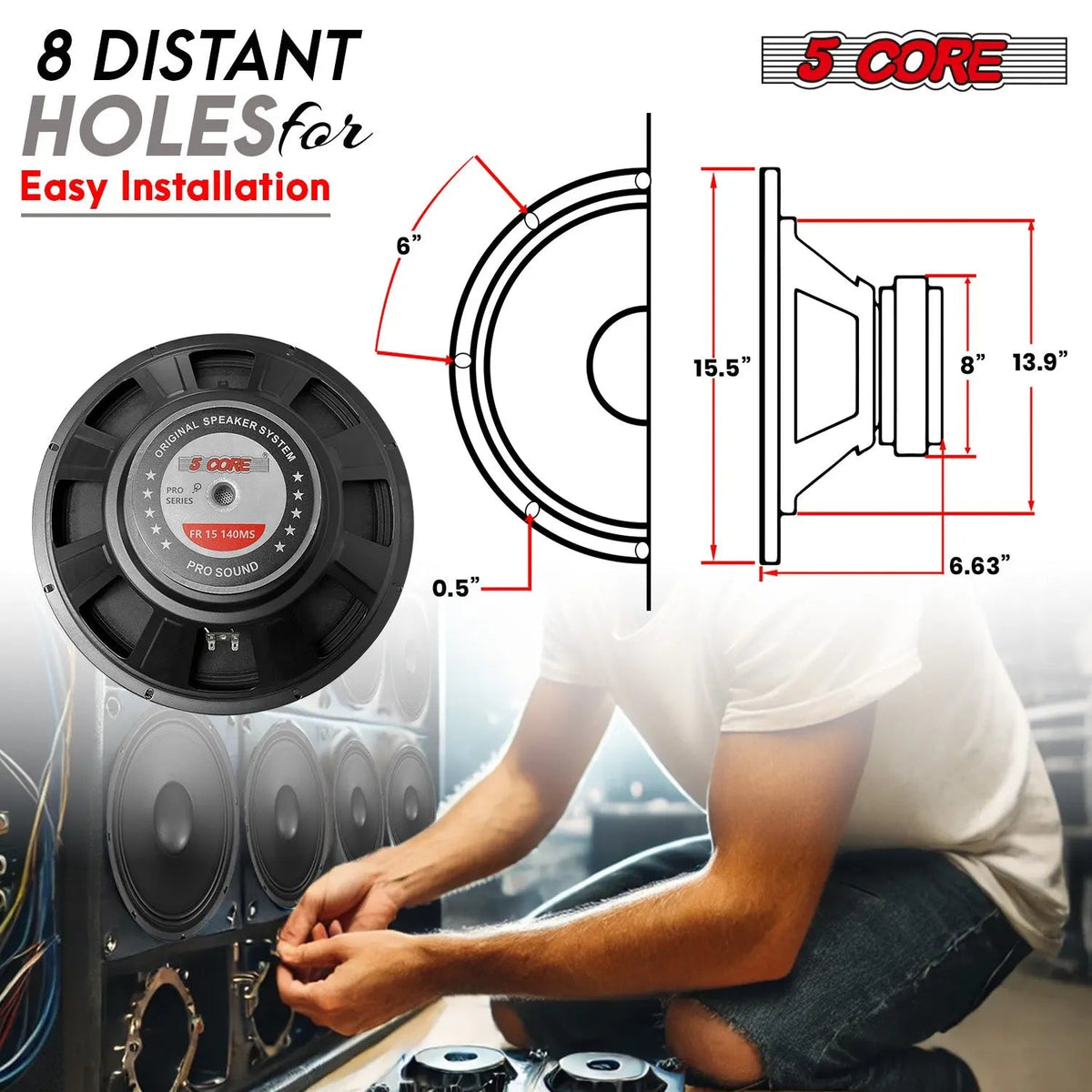 5 Core 15" Subwoofer Speaker 2000W Full Range PA DJ Audio Sub Woofer 8Ohm Bass Replacement Driver - HONORABLE VETERANS SOLUTIONS