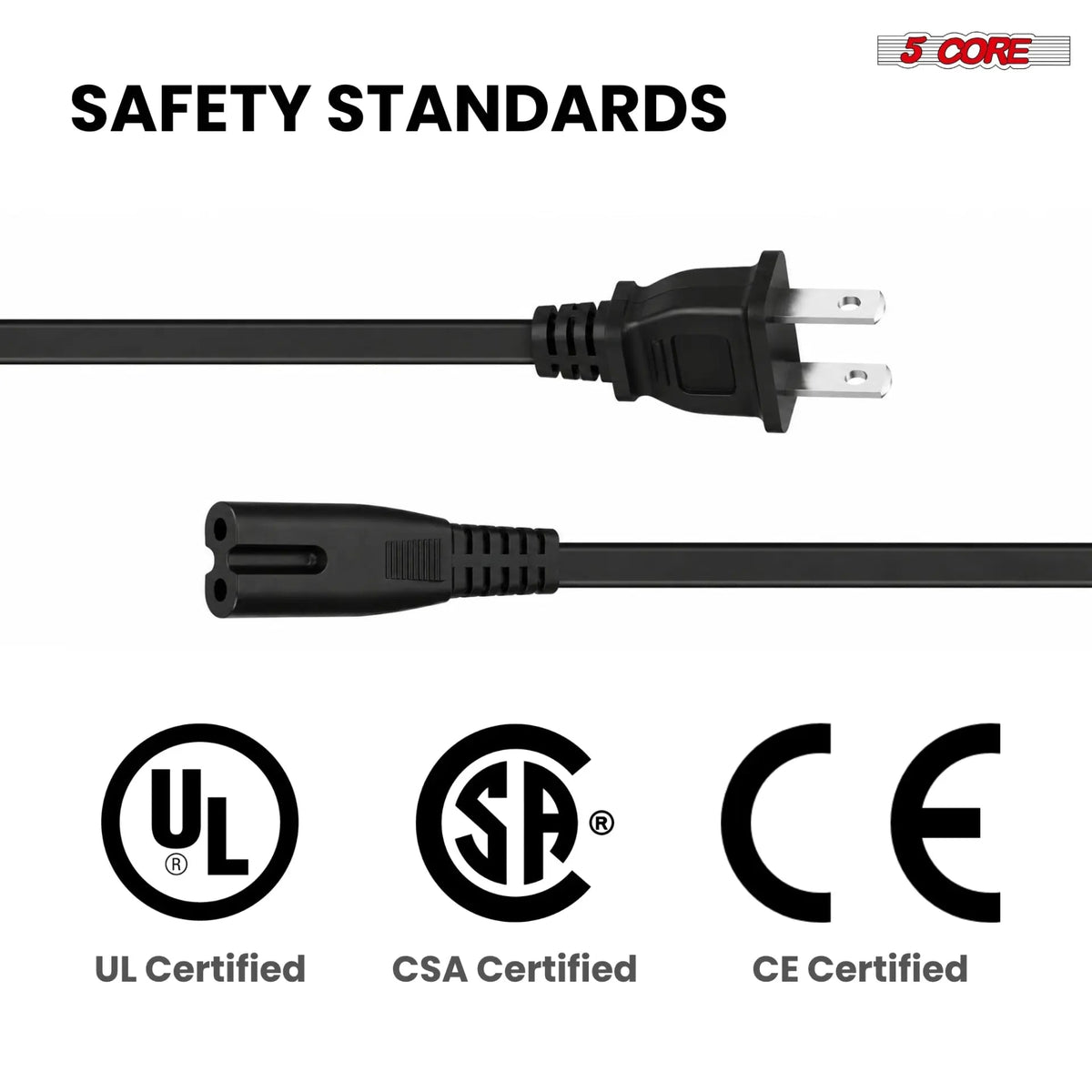 5 Core 2 Prong AC Power Cord 12Ft Replacement TV PlayStation PS4 PS5 Cable Speaker Monitor Xbox - HONORABLE VETERANS SOLUTIONS