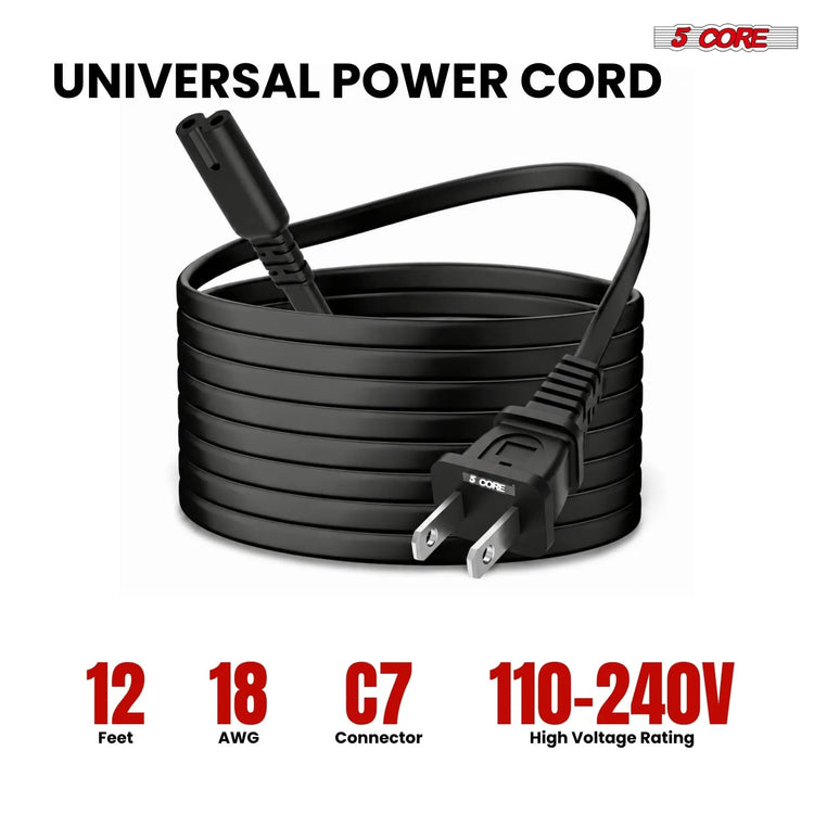 5 Core 2 Prong AC Power Cord 12Ft Replacement TV PlayStation PS4 PS5 Cable Speaker Monitor Xbox - HONORABLE VETERANS SOLUTIONS