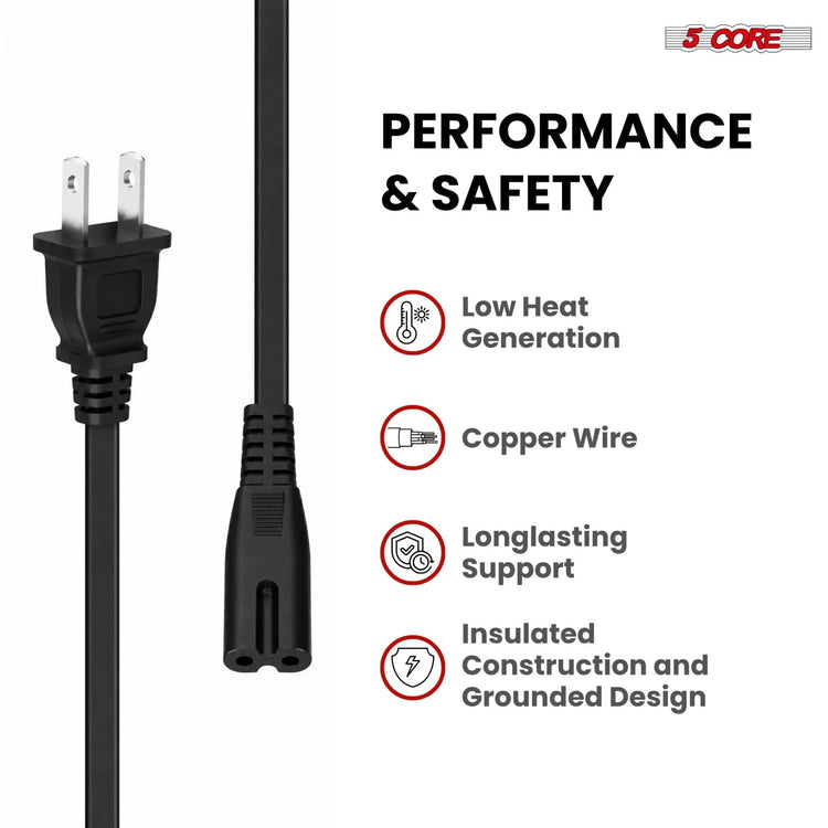 5 Core 2 Prong AC Power Cord 12Ft Replacement TV PlayStation PS4 PS5 Cable Speaker Monitor Xbox - HONORABLE VETERANS SOLUTIONS