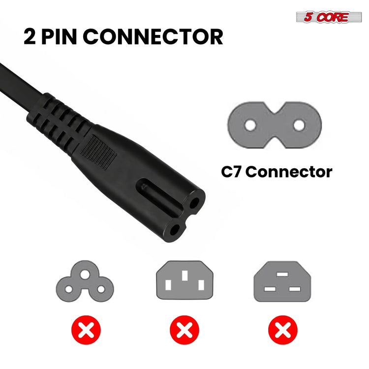 5 Core 2 Prong AC Power Cord 6Ft Replacement TV PlayStation PS4 PS5 Cable for Speaker Monitor Xbox - HONORABLE VETERANS SOLUTIONS