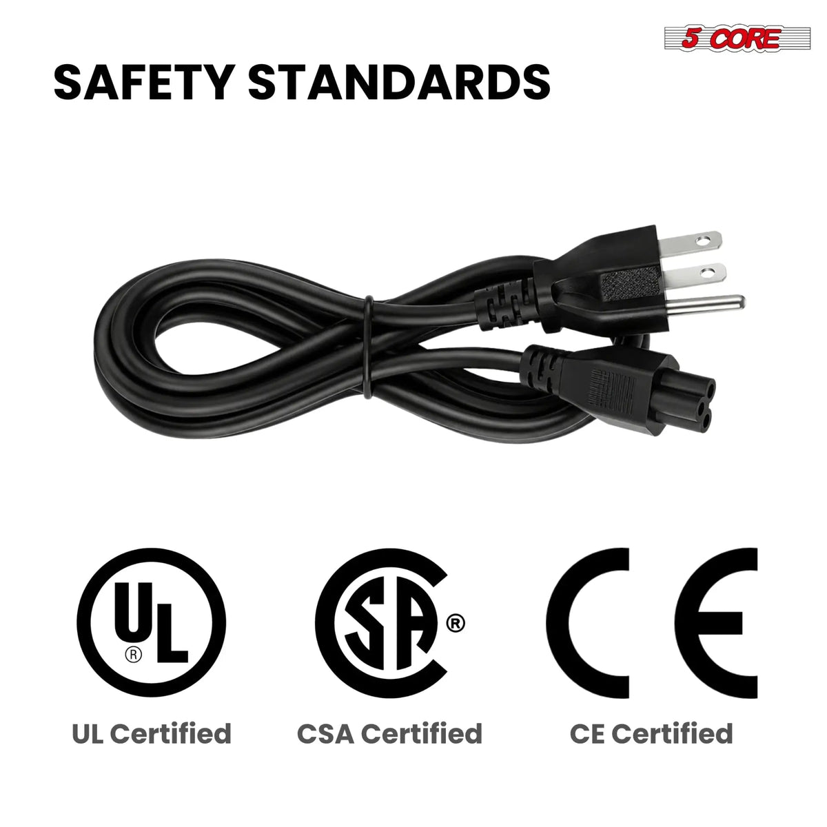 5 Core 3 Prong AC Laptop Notebook Power Cord 10Ft Universal Replacement Computer Cable - HONORABLE VETERANS SOLUTIONS