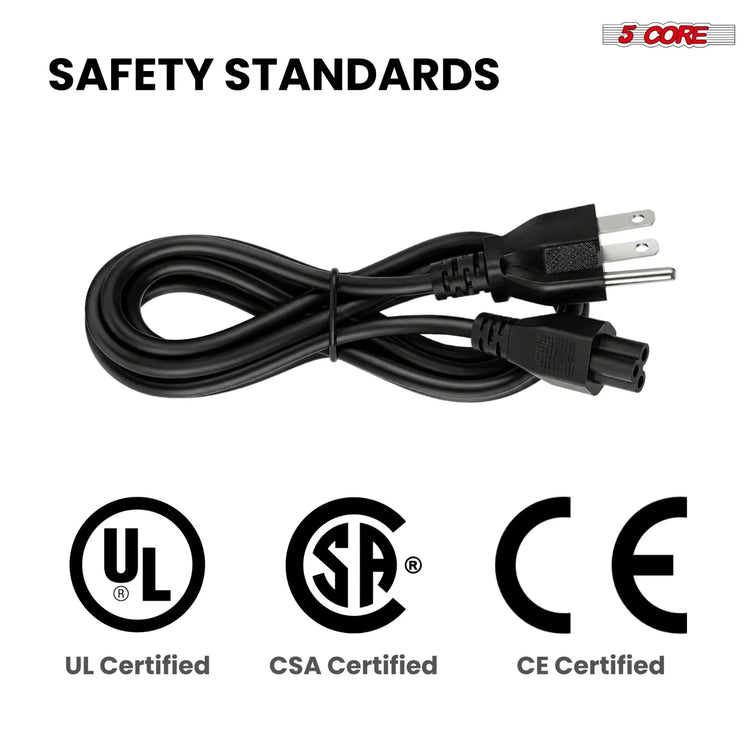 5 Core 3 Prong AC Laptop Notebook Power Cord 10Ft Universal Replacement Computer Cable - HONORABLE VETERANS SOLUTIONS