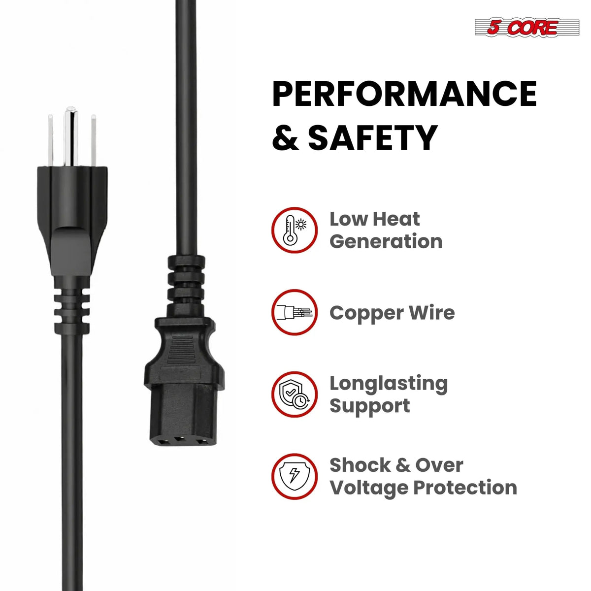 5 Core 3 Prong AC Laptop Notebook Power Cord 10Ft Universal Replacement Computer Cable - HONORABLE VETERANS SOLUTIONS