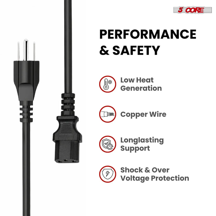 5 Core 3 Prong AC Laptop Notebook Power Cord 10Ft Universal Replacement Computer Cable - HONORABLE VETERANS SOLUTIONS