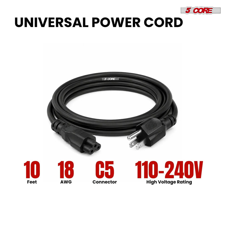 5 Core 3 Prong AC Laptop Notebook Power Cord 10Ft Universal Replacement Computer Cable - HONORABLE VETERANS SOLUTIONS