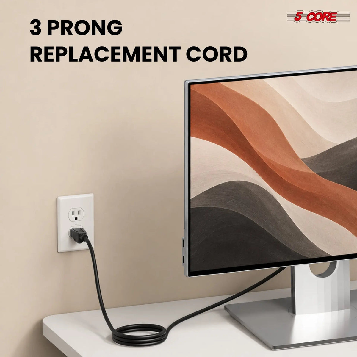 5 Core 3 Prong AC Laptop Notebook Power Cord 6Ft Universal Replacement Computer Cable - HONORABLE VETERANS SOLUTIONS