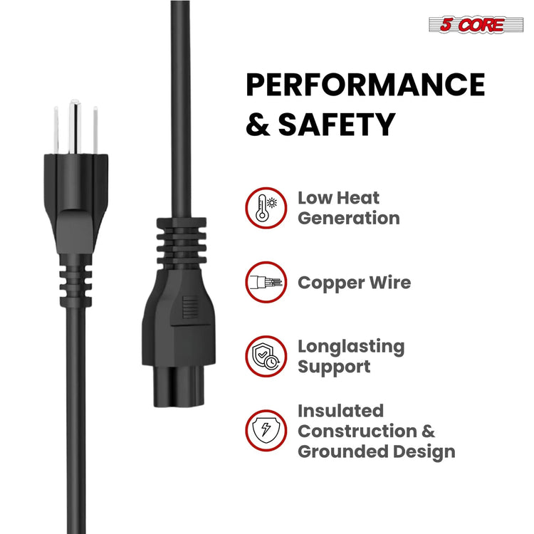 5 Core 3 Prong AC Laptop Notebook Power Cord 6Ft Universal Replacement Computer Cable - HONORABLE VETERANS SOLUTIONS