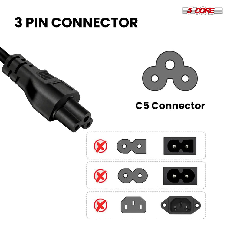 5 Core 3 Prong AC Laptop Notebook Power Cord 6Ft Universal Replacement Computer Cable - HONORABLE VETERANS SOLUTIONS