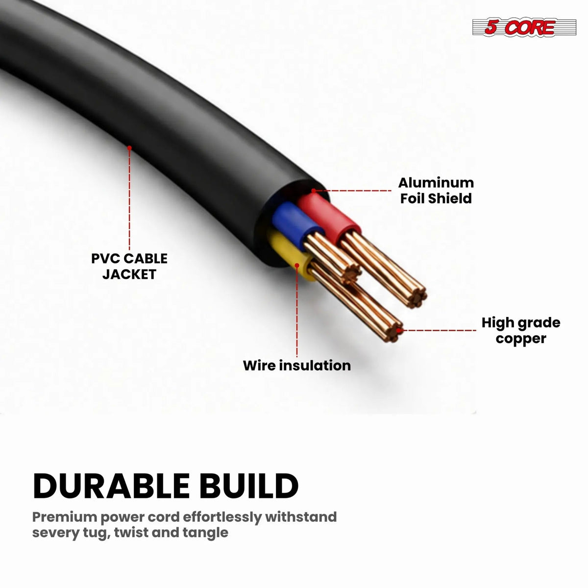 5 Core 3 Prong AC Laptop Notebook Power Cord 6Ft Universal Replacement Computer Cable - HONORABLE VETERANS SOLUTIONS