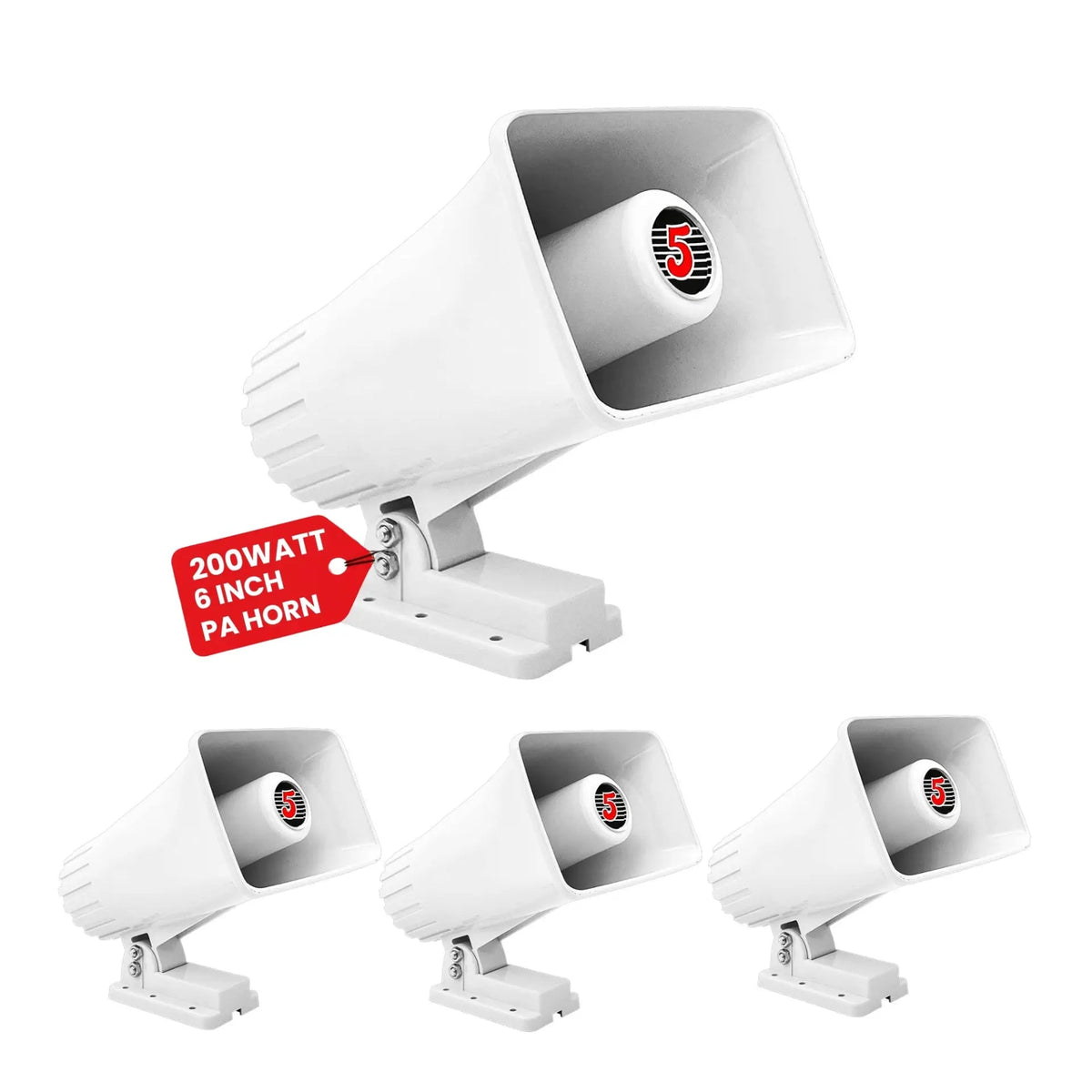 5 Core 6 Inch PA Horn 200W Loud Speaker 4Pc Bull Horn Loud Audio 8Ohm All Weather Indoor Outdoor - HONORABLE VETERANS SOLUTIONS