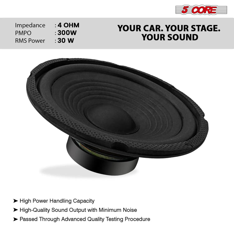 5 Core 6 Inch Subwoofer 300W Car Audio Sub Woofer 4 Ohm Deep Bass Replacement Loud Speaker - HONORABLE VETERANS SOLUTIONS
