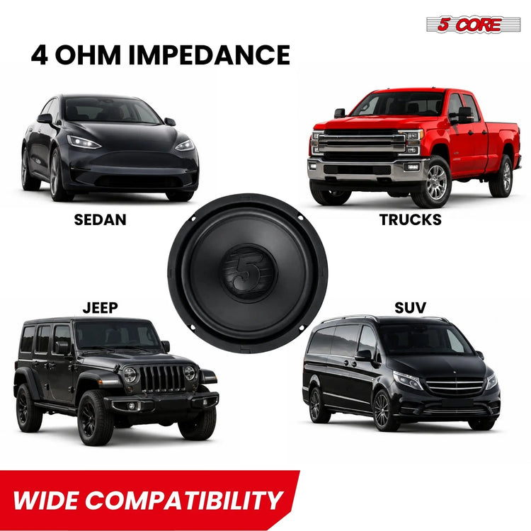 5 Core 6.5 Inch Subwoofer 500W Car Audio Woofer 4 Ohm Replacement Deep Bass Loud Speaker - HONORABLE VETERANS SOLUTIONS