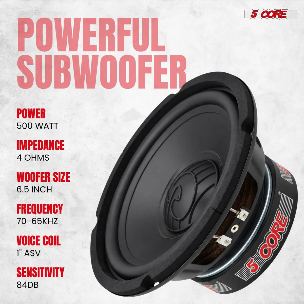 5 Core 6.5 Inch Subwoofer 500W Car Audio Woofer 4 Ohm Replacement Deep Bass Loud Speaker - HONORABLE VETERANS SOLUTIONS