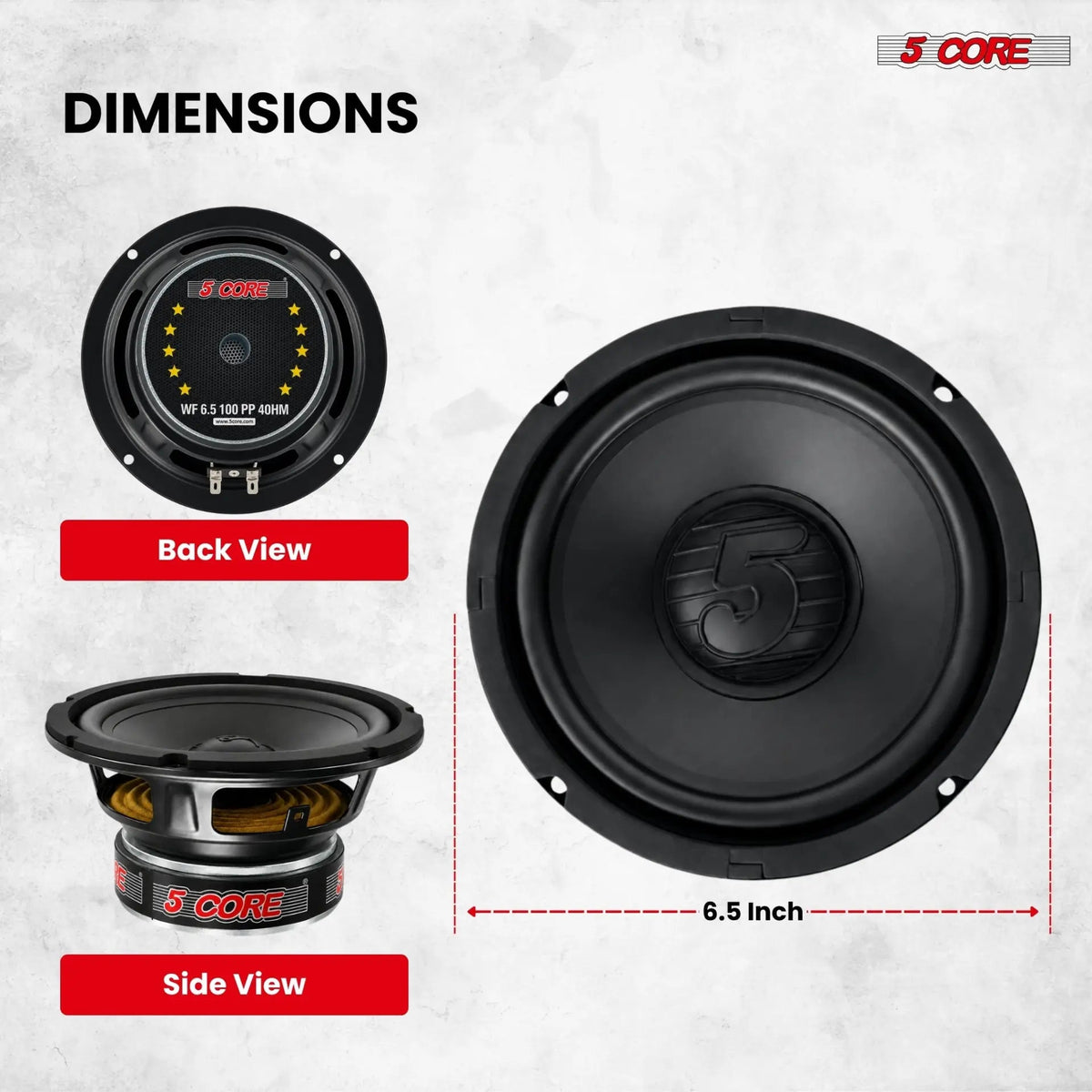 5 Core 6.5 Inch Subwoofer 500W Car Audio Woofer 4 Ohm Replacement Deep Bass Loud Speaker - HONORABLE VETERANS SOLUTIONS
