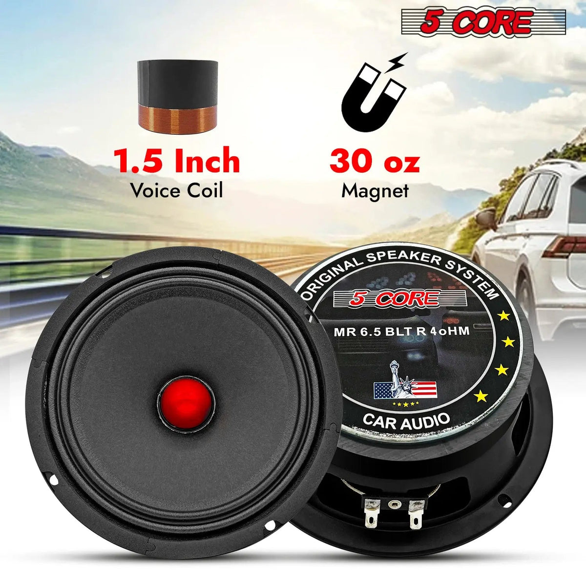 5 Core 6.5" Subwoofer Speaker 360W Mid Range Car Audio Sub Woofer 4Ohm Deep Bass Replacement Driver - HONORABLE VETERANS SOLUTIONS