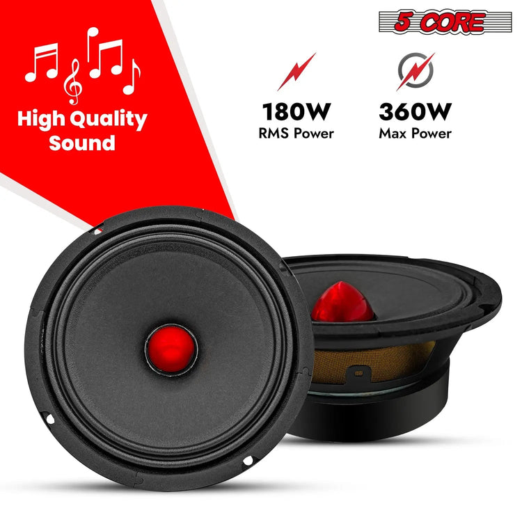 5 Core 6.5" Subwoofer Speaker 360W Mid Range Car Audio Sub Woofer 4Ohm Deep Bass Replacement Driver - HONORABLE VETERANS SOLUTIONS
