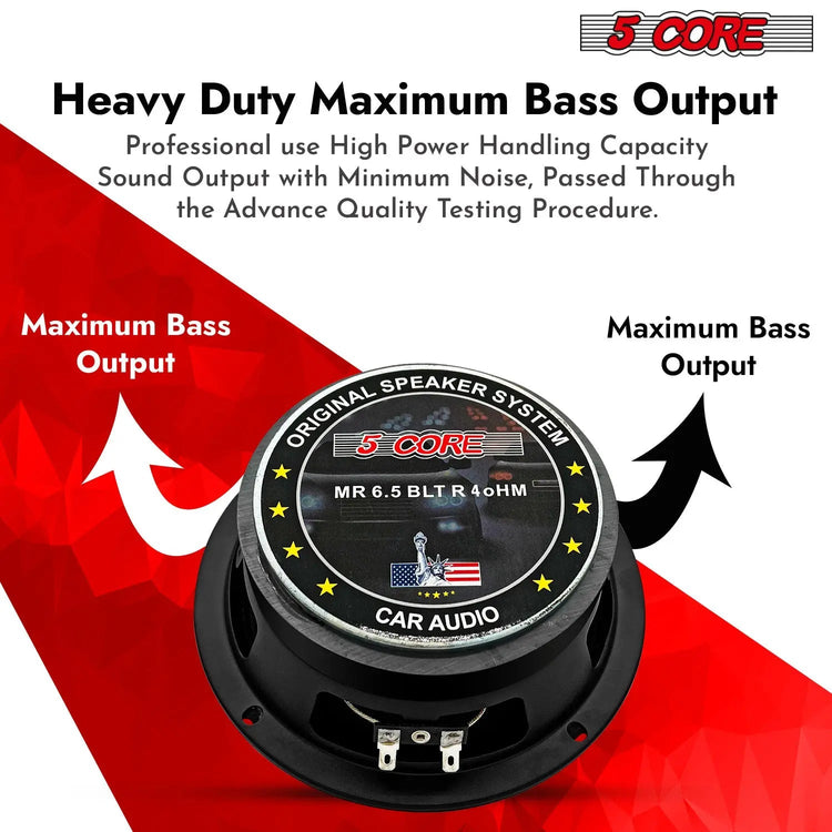 5 Core 6.5" Subwoofer Speaker 360W Mid Range Car Audio Sub Woofer 4Ohm Deep Bass Replacement Driver - HONORABLE VETERANS SOLUTIONS