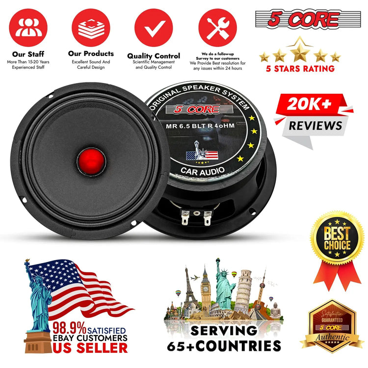 5 Core 6.5" Subwoofer Speaker 360W Mid Range Car Audio Sub Woofer 4Ohm Deep Bass Replacement Driver - HONORABLE VETERANS SOLUTIONS