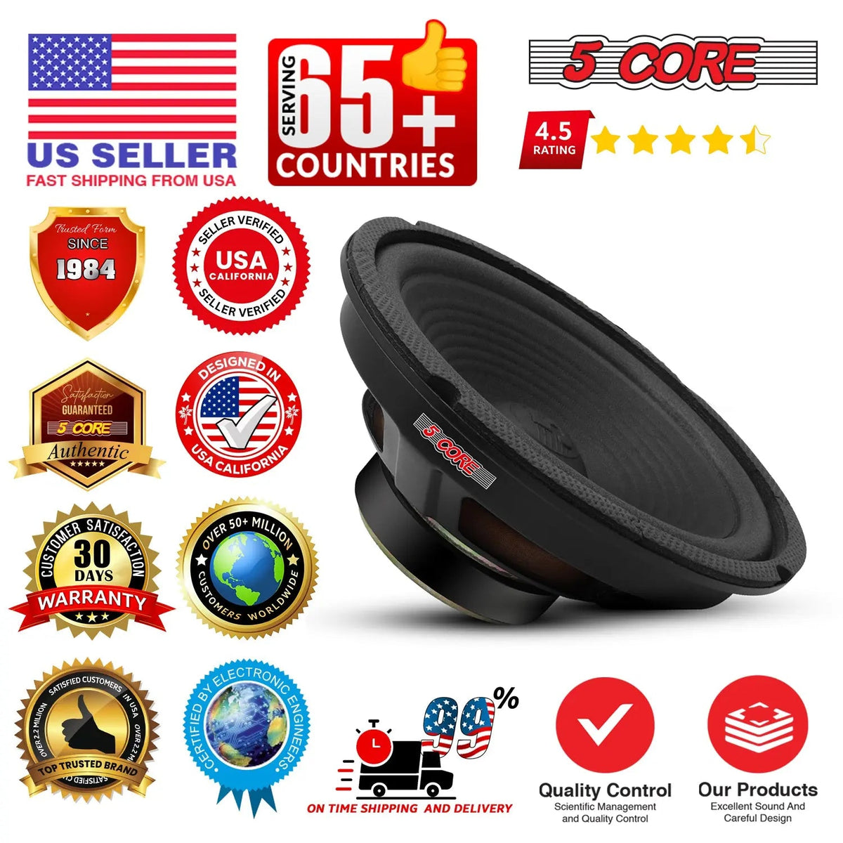 5 Core 8 Inch Car Woofer Audio 500W 4Ohm Deep Bass Subwoofer CCAW Voice Coil Component Loud Speaker - HONORABLE VETERANS SOLUTIONS