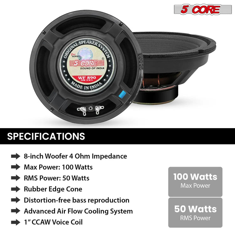 5 Core 8 Inch Car Woofer Audio 500W 4Ohm Deep Bass Subwoofer CCAW Voice Coil Component Loud Speaker - HONORABLE VETERANS SOLUTIONS