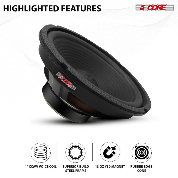 5 Core 8 Inch Car Woofer Audio Pair 1000W 4Ohm Deep Bass Subwoofer Component Loud Speaker System - HONORABLE VETERANS SOLUTIONS