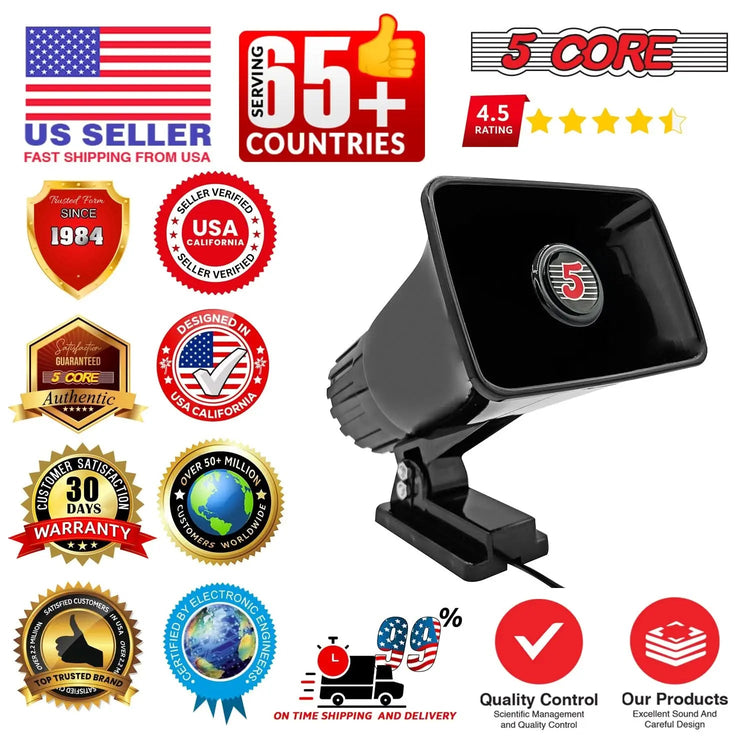 5 Core 8 Inch PA Horn 250W Loud Speaker Bull Horn Loud Audio 8Ohm All Weather Indoor Outdoor Use - HONORABLE VETERANS SOLUTIONS