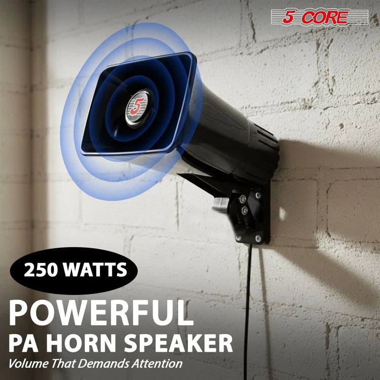 5 Core 8 Inch PA Horn 250W Loud Speaker Bull Horn Loud Audio 8Ohm All Weather Indoor Outdoor Use - HONORABLE VETERANS SOLUTIONS