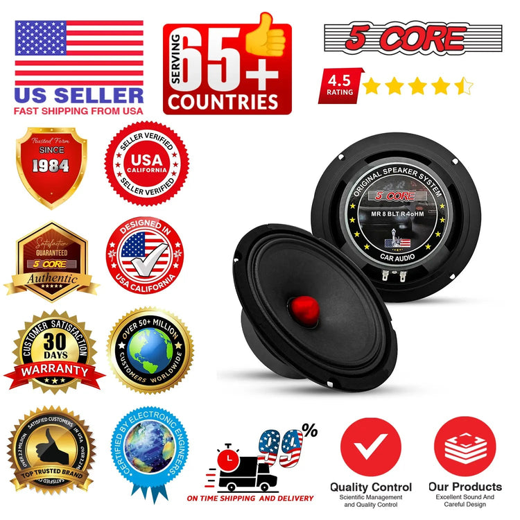 5 Core 8" Subwoofer Speaker 500W Mid Range Car Audio Sub Woofer 4Ohm Deep Bass Replacement Driver - HONORABLE VETERANS SOLUTIONS