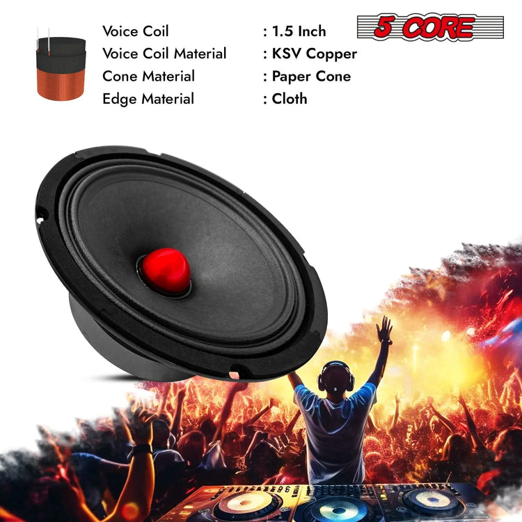 5 Core 8" Subwoofer Speaker 500W Mid Range PA DJ Audio Sub Woofer 8Ohm Deep Bass Replacement Driver - HONORABLE VETERANS SOLUTIONS