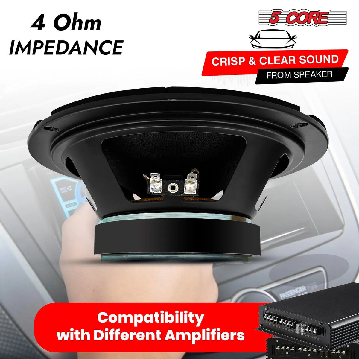 5 Core 8" Subwoofer Speaker Pair 500W Mid Range Car Audio Sub Woofer 4Ohm Bass Replacement Driver - HONORABLE VETERANS SOLUTIONS