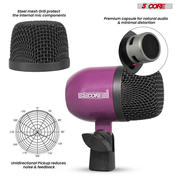 5 Core 9 Piece Drum Microphone Set w Kick Bass, Tom/Snare and Condenser Hi Hat & Cymbals Mics - HONORABLE VETERANS SOLUTIONS