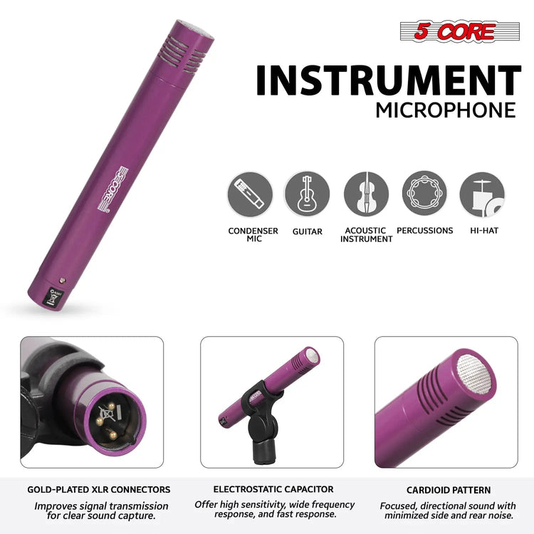 5 Core 9 Piece Drum Microphone Set w Kick Bass, Tom/Snare and Condenser Hi Hat & Cymbals Mics - HONORABLE VETERANS SOLUTIONS