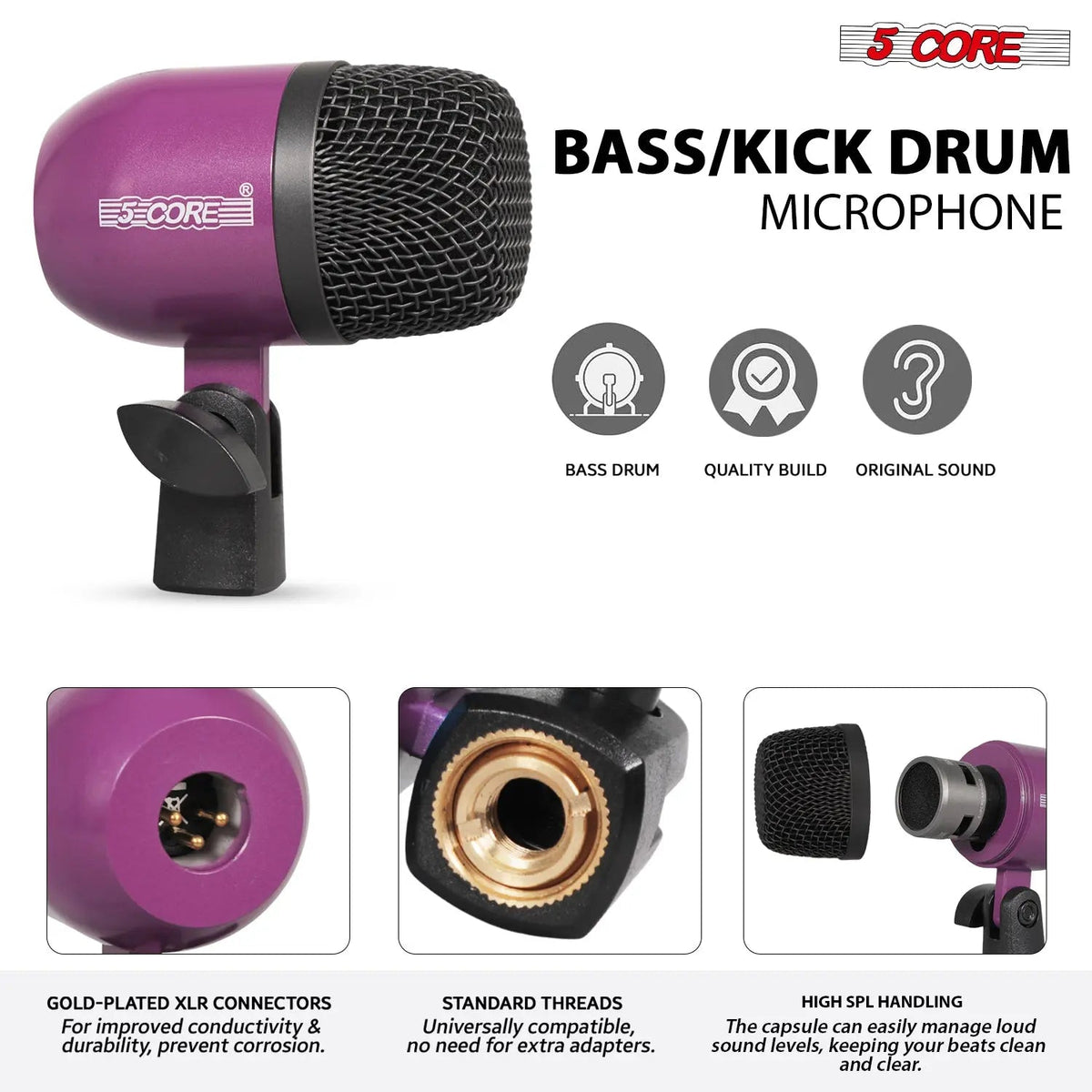 5 Core 9 Piece Drum Microphone Set w Kick Bass, Tom/Snare and Condenser Hi Hat & Cymbals Mics - HONORABLE VETERANS SOLUTIONS