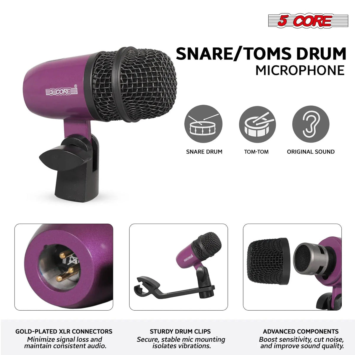 5 Core 9 Piece Drum Microphone Set w Kick Bass, Tom/Snare and Condenser Hi Hat & Cymbals Mics - HONORABLE VETERANS SOLUTIONS