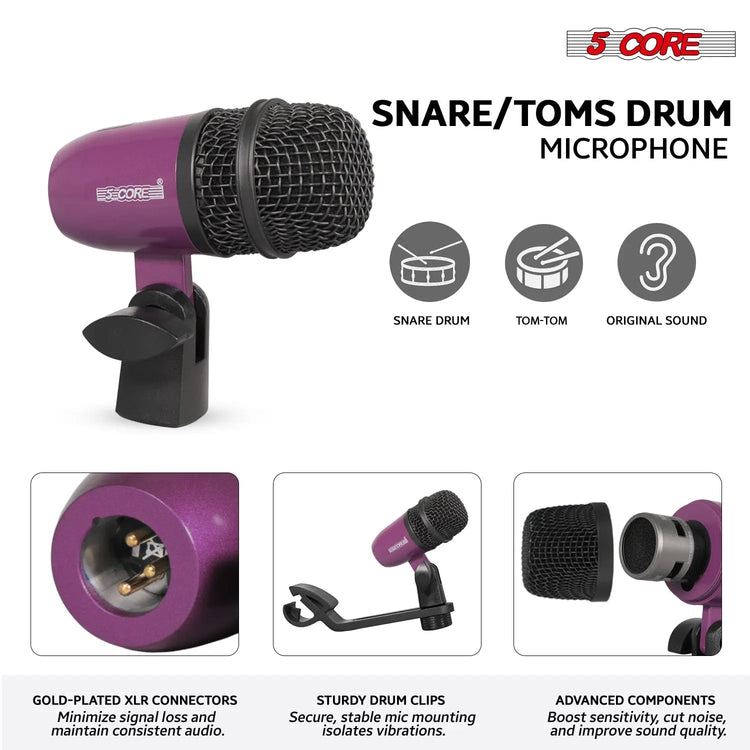 5 Core 9 Piece Drum Microphone Set w Kick Bass, Tom/Snare and Condenser Hi Hat & Cymbals Mics - HONORABLE VETERANS SOLUTIONS