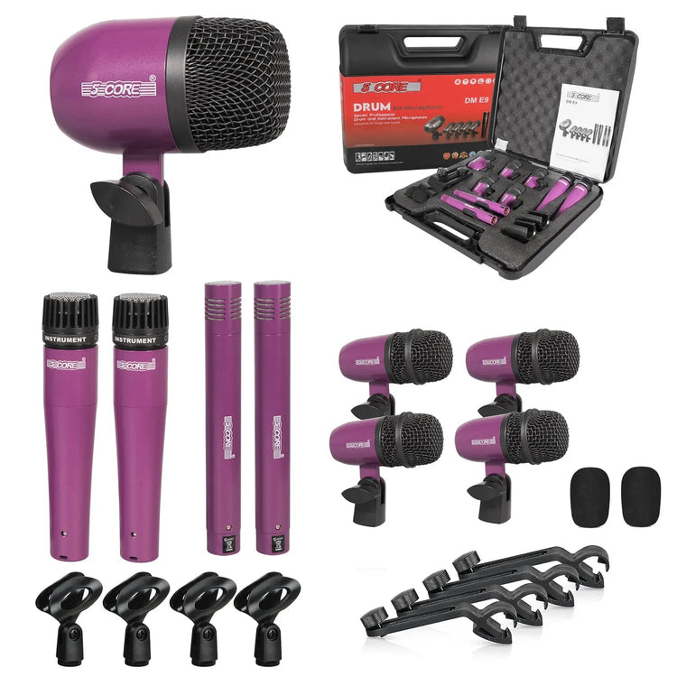 5 Core 9 Piece Drum Microphone Set w Kick Bass, Tom/Snare and Condenser Hi Hat & Cymbals Mics - HONORABLE VETERANS SOLUTIONS