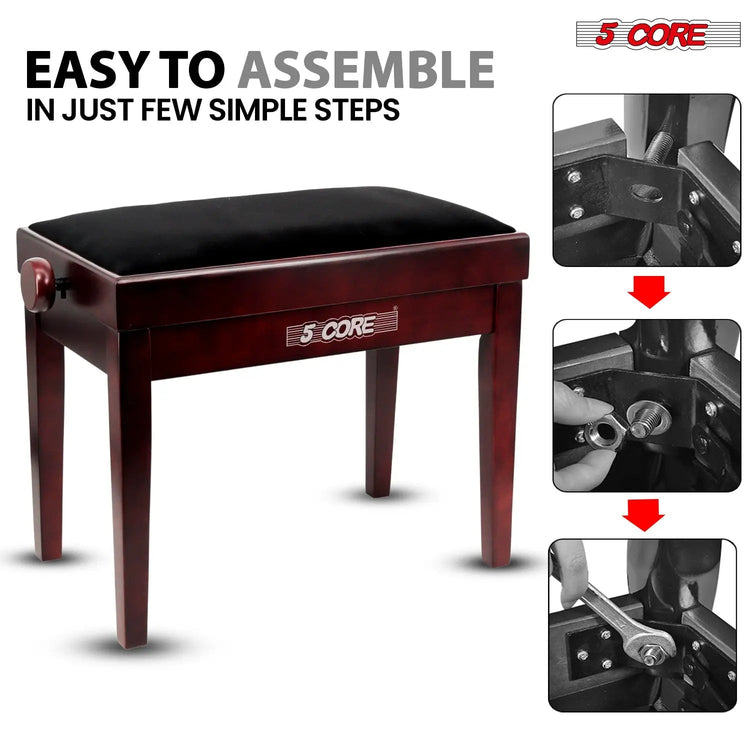 5 Core Adjustable Piano Bench Thick 3.25" Solid Wood Keyboard Stool Heavy Duty Musician Chair - HONORABLE VETERANS SOLUTIONS