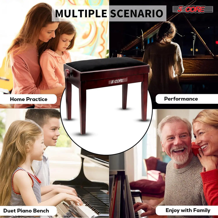 5 Core Adjustable Piano Bench Thick 3.25" Solid Wood Keyboard Stool Heavy Duty Musician Chair - HONORABLE VETERANS SOLUTIONS