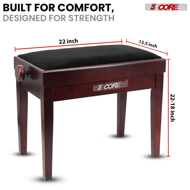 5 Core Adjustable Piano Bench Thick 3.25" Solid Wood Keyboard Stool Heavy Duty Musician Chair - HONORABLE VETERANS SOLUTIONS