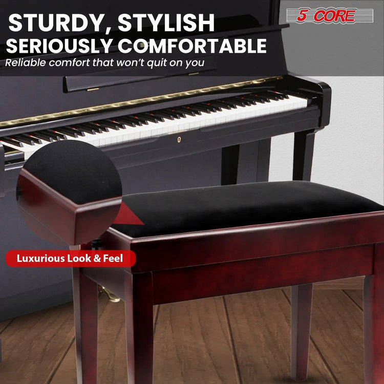 5 Core Adjustable Piano Bench Thick 3.25" Solid Wood Keyboard Stool Heavy Duty Musician Chair - HONORABLE VETERANS SOLUTIONS